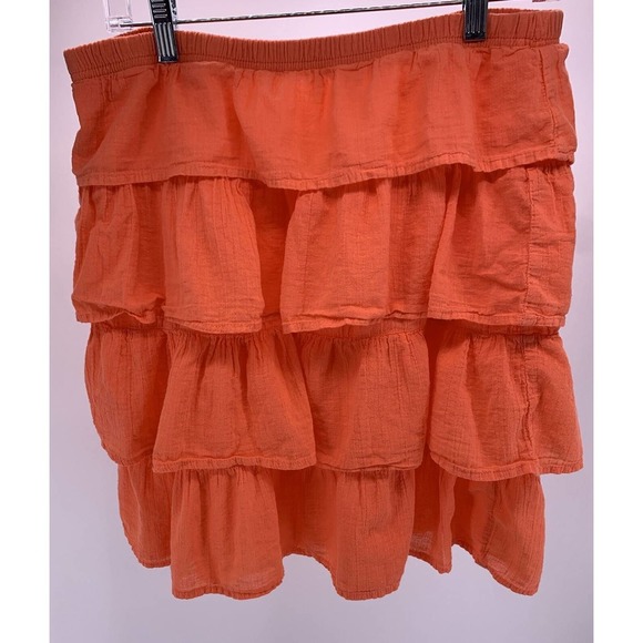 CMC Color Me Cotton Layered Ruffle Skirt Salmon Orange Size XL - Picture 1 of 5